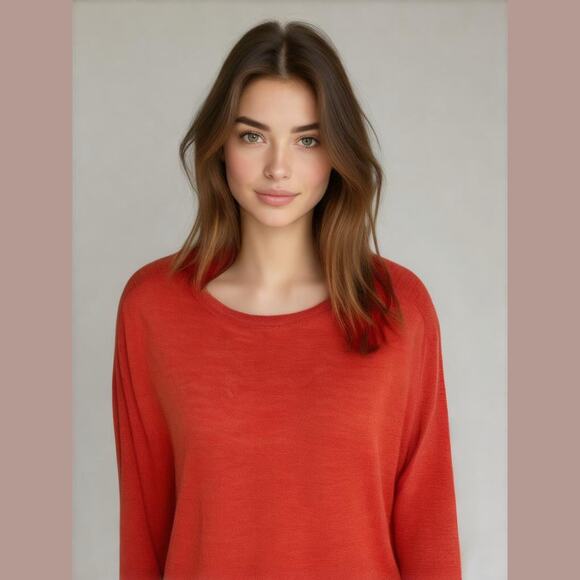 J Crew Orange Knit Cotton Blend Scoop Neck Lightweight Pullover Sweater M - Picture 1 of 9